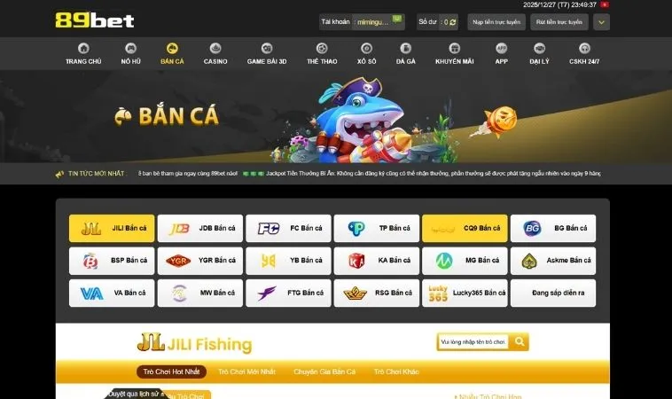 Nhà cái 89BET hợp tác với đa dạng các nhà cung cấp game bắn cá chất lượng