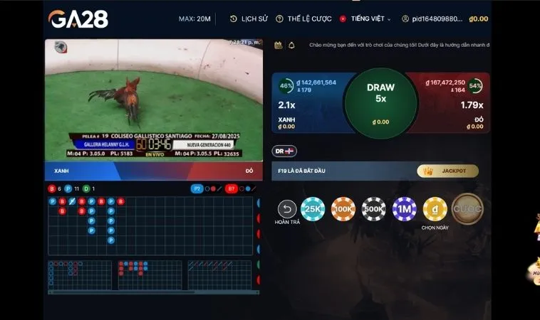 Giao diện cá cược Đá Gà GA28 Tại 89Bet