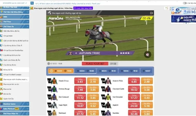 Giao diện cá cược đua ngựa 89Bet