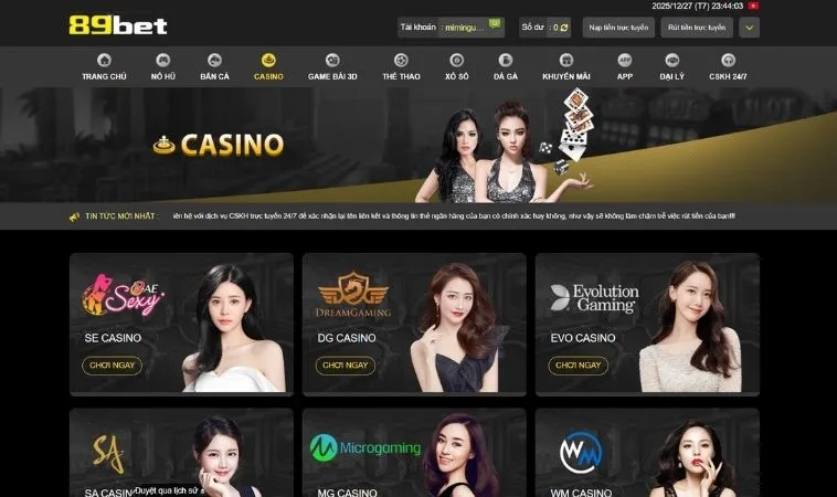 Đa dạng các sảnh Casino Online uy tín hợp tác với 89BET